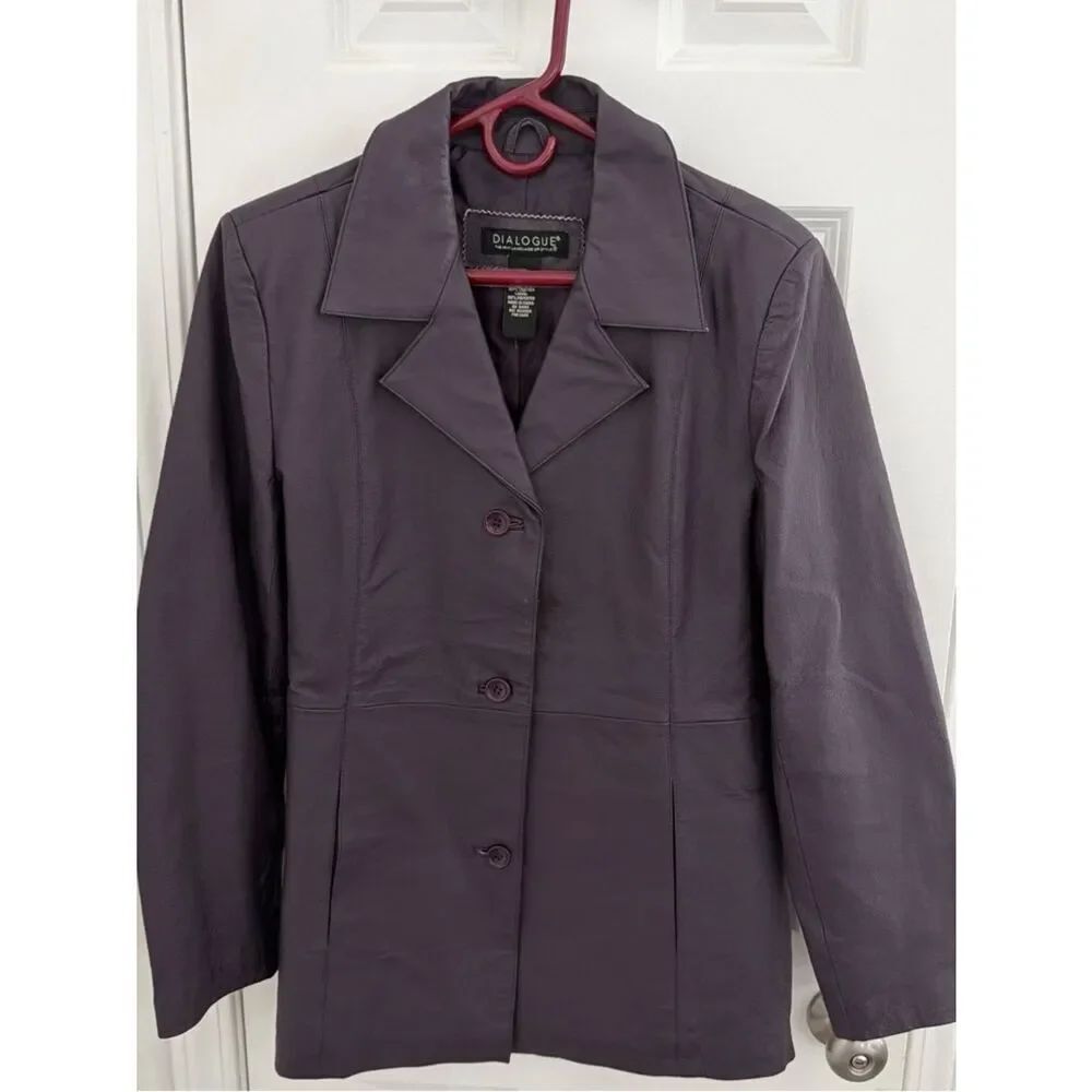 Dialogue Women's Plum Leather Button-Front Jacket Medium